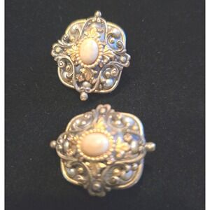 Michal Golan Vintage Ornate Clip-On Earrings - Gold Tone‎ & Faux Coral/Pearl